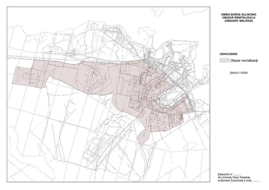 Rycina 9 przedstawia wyznaczony obszar rewitalizacji (obszary miejskie) w gminie Borne Sulinowo.