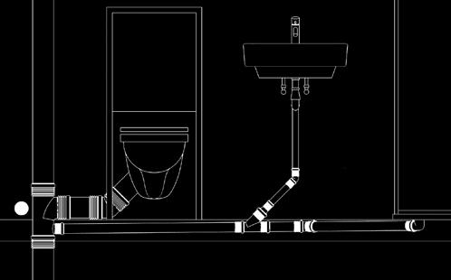 Trójnik specjalny Shower Branch w systemie SiTech+ W celu ograniczenia kosztów i ułatwienia podłączenia oddzielnych rur odpływowych z miski ustępowej i brodzika do pionu kanalizacyjnego SiTech+ można