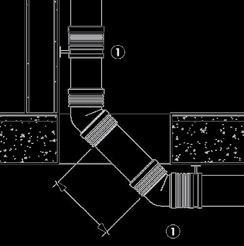 W budynkach o więcej niż trzech kondygnacjach (z pionem kanalizacyjnym > 10 m) zaleca się montować między kolankami rurę 45 o długości 250 mm o ile pozwala na