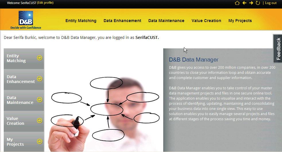 Czym jest D&B Data Manager : D&B Data Manager jest zabezpieczoną platformą online, która zapewnia naszym klientom możliwość oczyszczania, identyfikowania, poprawiania, aktualizowania i analizowania