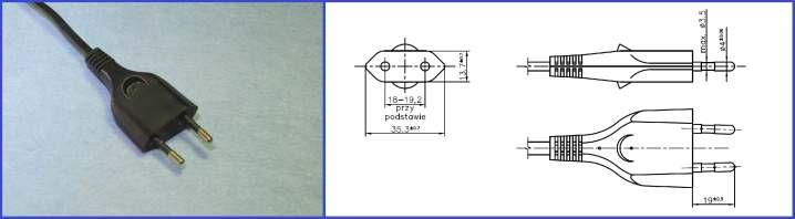 Przewód przyłączeniowy jednostronny z wtyczką płaską 2,5A, 250V, kl. II.