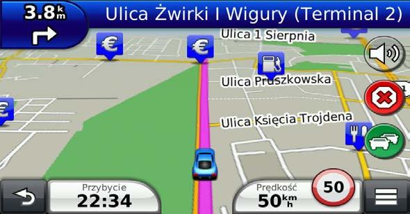 Nawigacja Trasy można tworzyć, dostosowywać i edytować. Rozpoczynanie podróży trasą 1. Wyszukaj pozycję (strona 10). 2. Wybierz pozycję. 3. Wybierz Jedź!. 4. W razie potrzeby wybierz trasę.