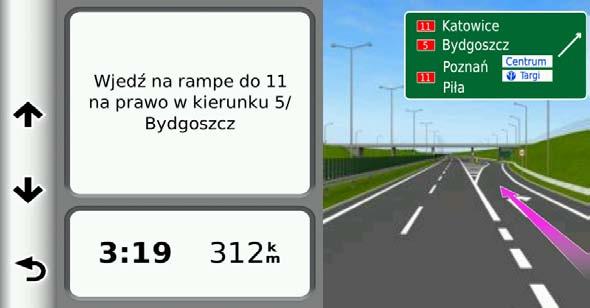 Jeśli są dostępne, zostaną wyświetlone obrazy skrzyżowań na głównych drogach. Wyświetlanie całej trasy na mapie 1. Podczas podróży wyznaczoną trasą wybierz pasek nawigacji u góry mapy. 2.