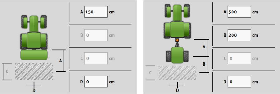 Aplikacja Virtual ECU Parametr 9 Sekcje Otwiera ekran, w którym możesz wprowadzić szerokość każdej sekcji. Model maszyny Ten parametr wpływa na podążanie belki roboczej w TRACK-Leader za strzałką.