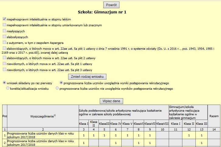 W celu wprowadzenia danych w zakresie kolejnej niepełnosprawności, należy kliknąć przycisk Powrót i postępować zgodnie z zasadami określonymi powyżej w pkt 6 ppkt 1) instrukcji.