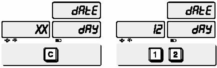 Po wpisaniu cyfr miesiąca nacisnąć klawisz C, pojawi się menu programowania numeru dnia Wpisać cyfry