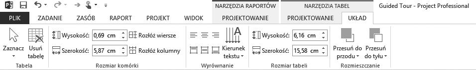 2 Tutaj możemy zobaczyć polecenia dotyczące całego projektu raportu. 6 Pod Narzędzia tabel kliknij kartę Projektowanie.