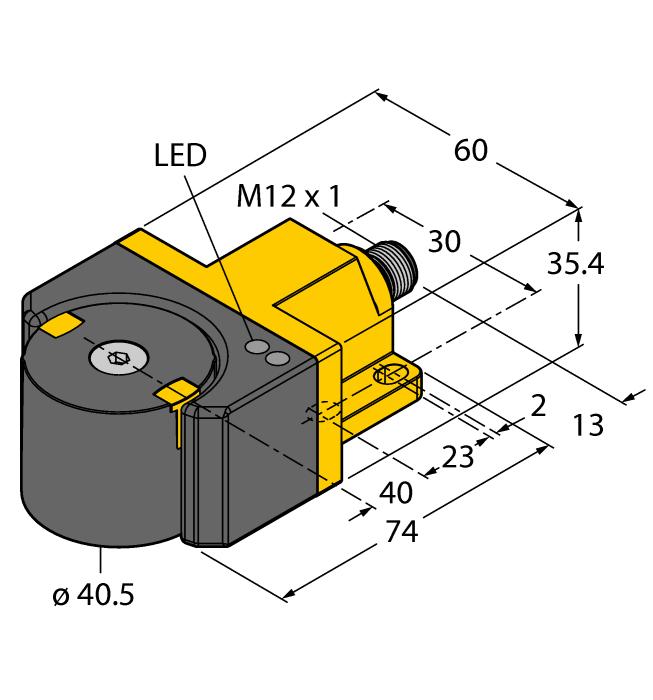Obudowa prostopadłościenna DSU35 Tworzywo sztuczne PP-GF30-VO Detekcja kąta w zakresie 0 do 360 W zestawie element pozycjonujący P1- Ri-QR14/Q17L Wskazania LED zakresu pomiarowego Programowalny