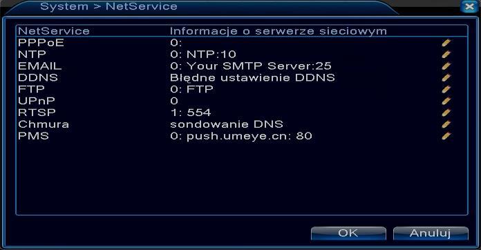 Okno ustawień NetService PPPoE pozwala na łączenie się z internetem przy wykorzystaniu technologii PPPoE.