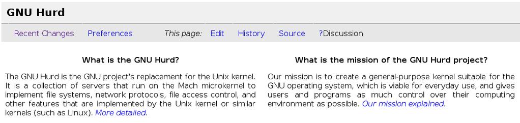 Projekt GNU: jądro Hurd Screenshot: strona domowa projektu GNU Hurd (https://www.gnu.