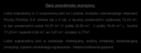 składa się z 3 izb, o łącznej powierzchni użytkowej 72,43 m², w tym powierzchni pokoi 42,01 m² (1