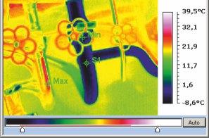 temperatury Ustalenie zakresu temperatur dla najlepszego zobrazowania ich rozkładu (możliwy tryb ręczny lub automatyczny) - wyświetlacz LCD segmentowy, z