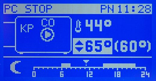 pomocniczego W tej konfiguracji na głównym ekranie można ustawić temperaturę wyższą niż maksymalna temperatura górnego źródła, wtedy regulator wyłącza pracę pompy ciepła a załącza kocioł pomocniczy.