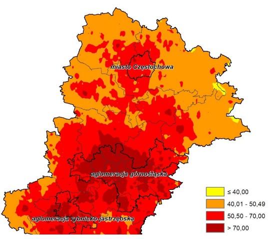 W powiecie kłobuckim oraz gminie Kłobuck odnotowano przekroczenie stężeń dobowych pyłu zawieszonego PM10, rocznych pyłu PM2,5.
