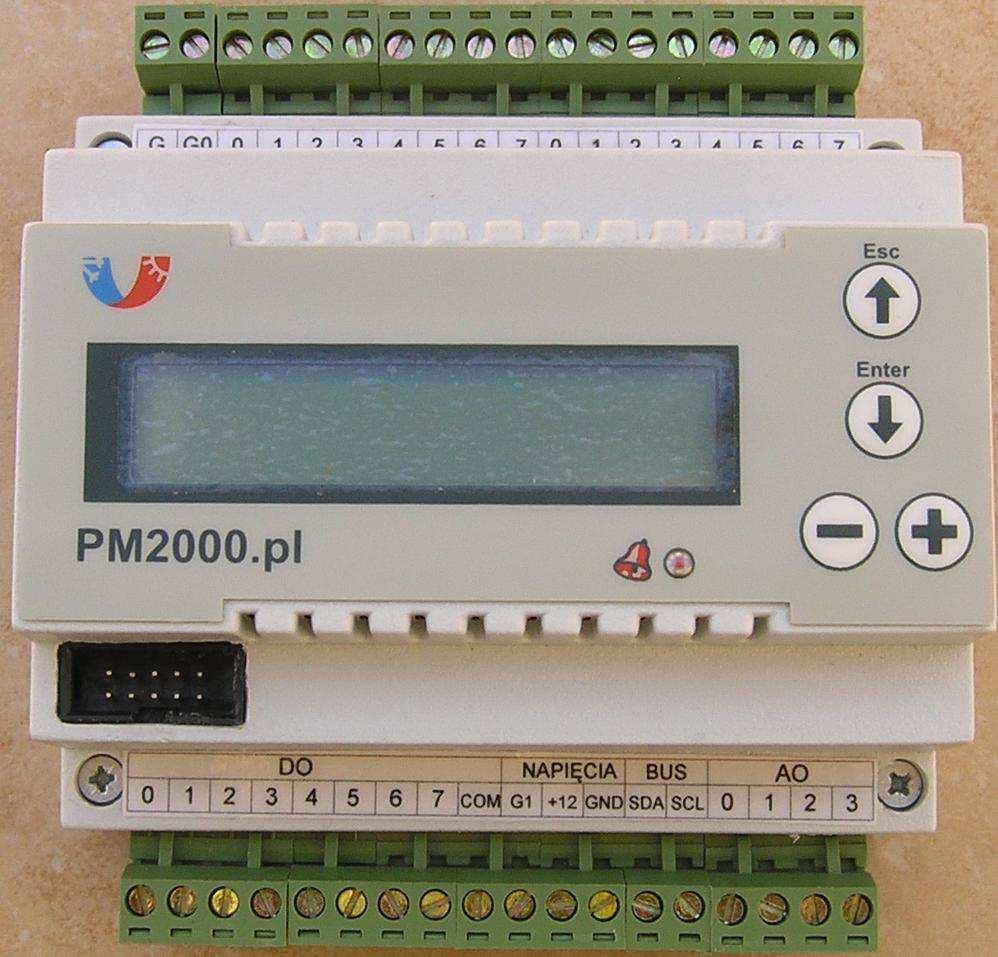 Mikroprocesorowy sterownik typu PM2000. OPIS PM2000 jest to autonomiczny, elektroniczny sterownik nadzorujący pracę układu wentylacji nawiewno wywiewnej.