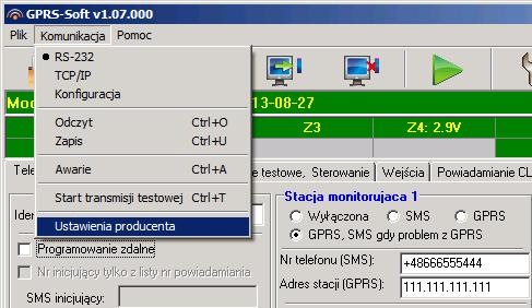 SATEL GPRS-T4 25 Rys. 16. Funkcja Ustawienia producenta w menu Komunikacja. W ustawieniach fabrycznych większość parametrów jest niezdefiniowana, a opcje nie są włączone.