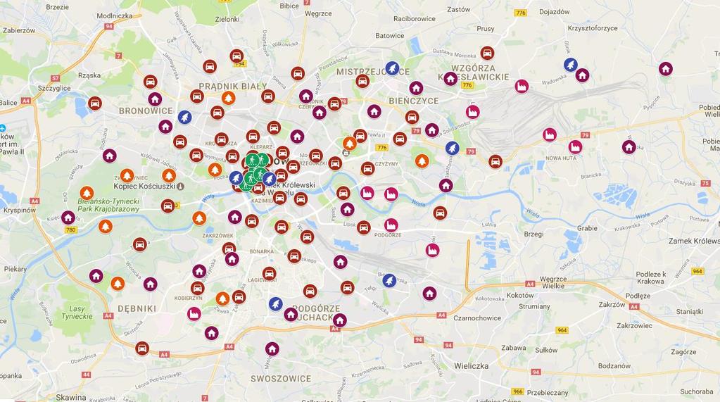 Lokalizacja punktów pomiarowych transport drogowy zieleń miejska