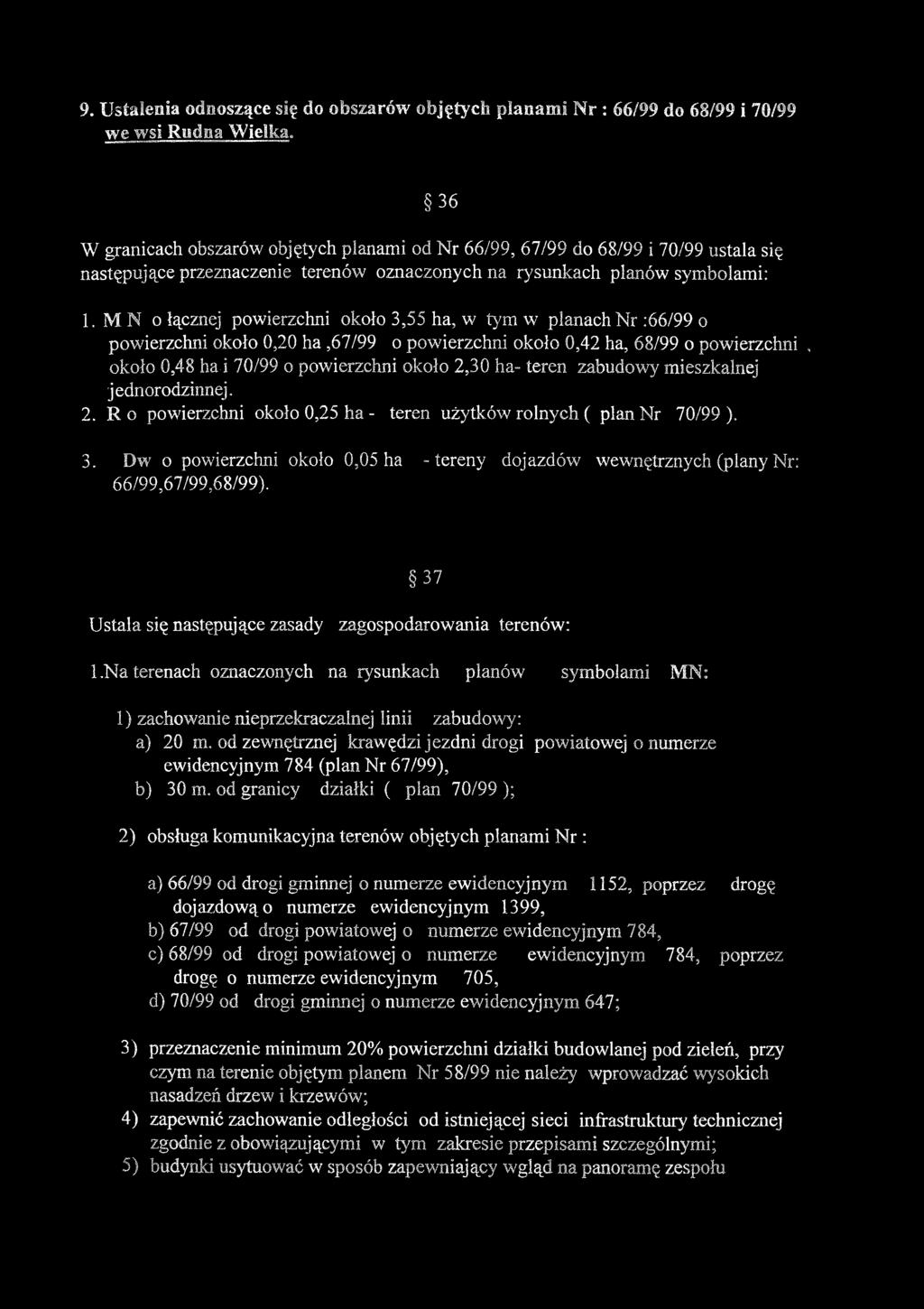 9. Ustalenia odnoszące się do obszarów objętych planami Nr : 66/99 do 63/99 i 70/99 we wsi Rudna ^ielka.