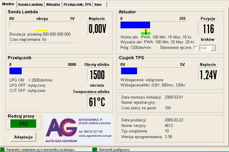 Opis zakładki MONITOR Na zakładce MONITOR prezentowane są w czasie rzeczywistym wszystkie parametry mierzone przez sterownik i zaprogramowane w jego pamięci.