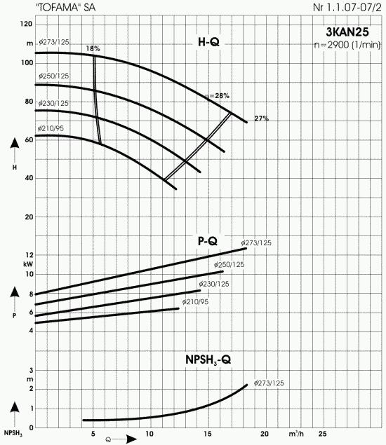 3 KAN 25 Szczegółowy wykres parametrów pracy dla 2900 obrotów/min