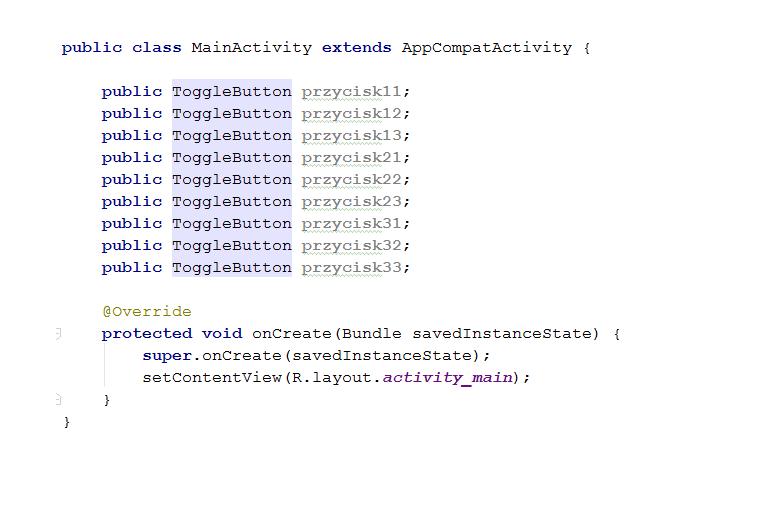 Rysunek: W pliku java tworzymy przyciski klasy ToggleButton