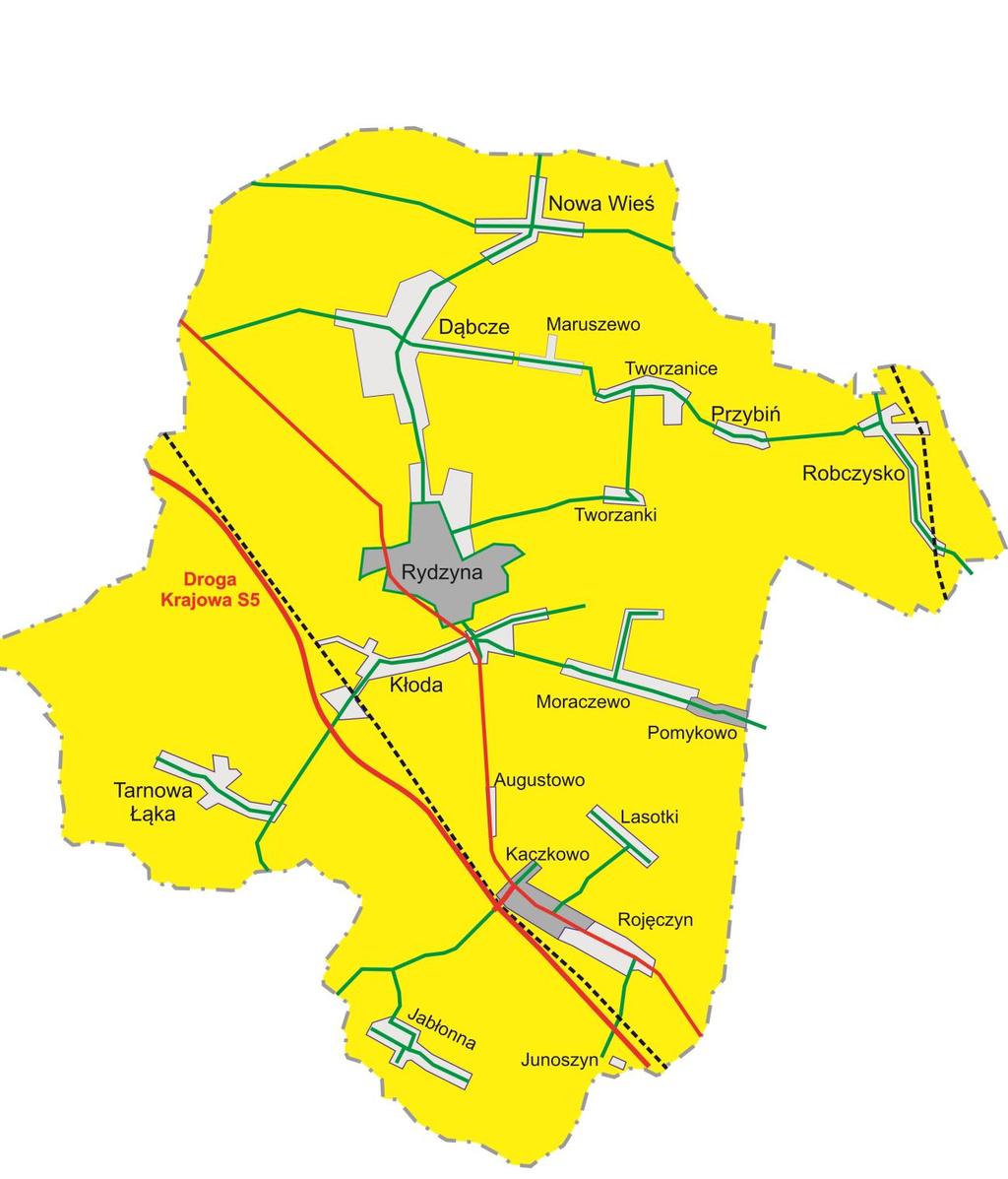 Rysunek 1: Plan Gminy Rydzyna (Źródło: Urząd Gminy Rydzyna) Według regionalizacji klimatycznej W.