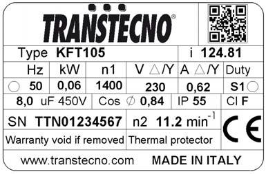 Typ reduktora, na którym zamontowano tabliczkę znamionową: KFT.
