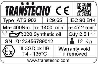 Tabliczka znamionowa motoreduktorów: CMG; CMB; CM; CMP; CMM; PU; PX; CMPU; FT; RH; POK; CL; CWT;