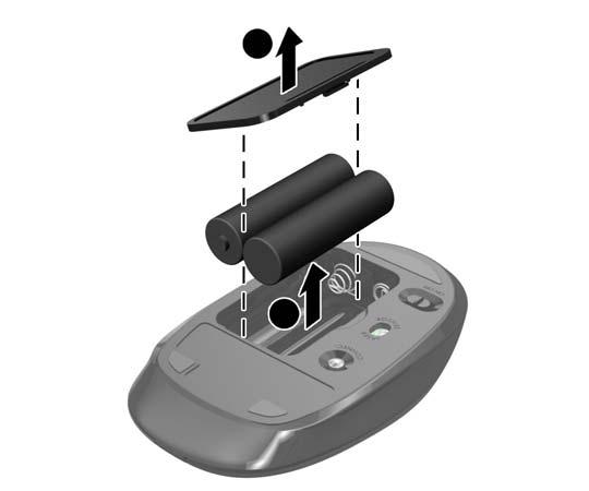 dostępnym pod adresem http://www.hp.com. Wyjmowanie baterii z opcjonalnej klawiatury i myszy bezprzewodowej UWAGA: Klawiatura i mysz bezprzewodowa są składnikami opcjonalnymi.