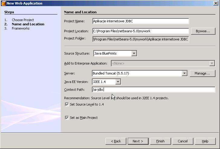 3. Podaj nazwę projektu, Aplikacje internetowe JDBC.