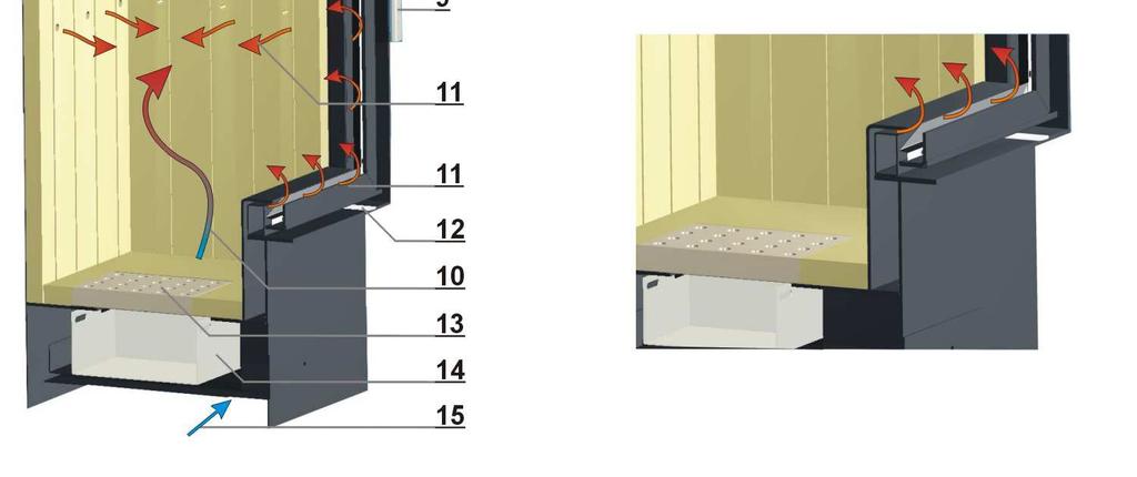 komora spalania ( ceramiczna, szamot, Grenaisol extra) 9. klama 10. Powietrze pierwotne jest zasilane przez ruszt bezpośrednio przez paliwo.