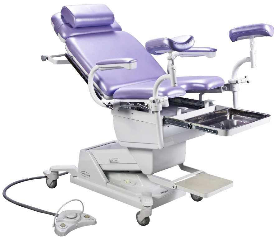 - Wyłącznik bezpieczeństwa umieszczony w podstawie, od strony głowy pacjenta, aktywowany nogą, odcinający zasilanie fotela w przypadku jakiejkolwiek awarii sterowania.