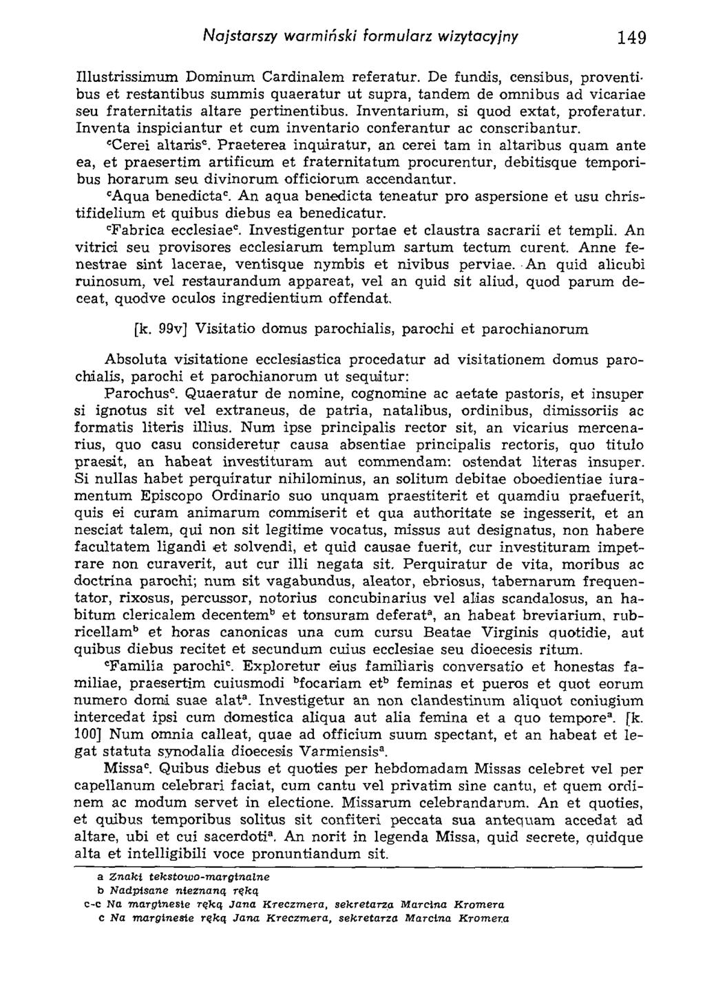 Najstarszy warmiński formularz wizytacyjny 149 Illustrissimum Dominum Cardinalem referatur.