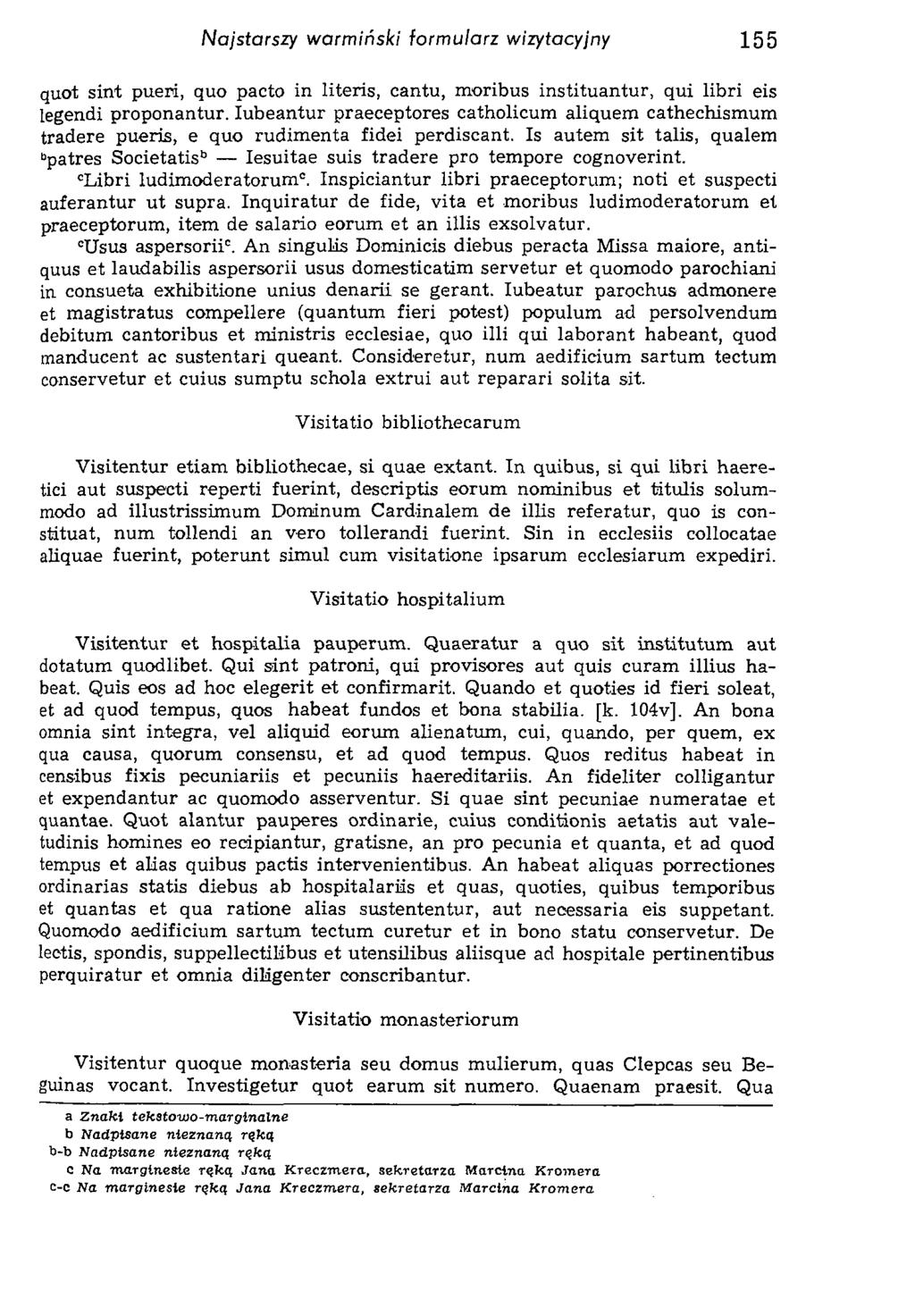 Najstarszy warmiński formularz wizytacyjny 155 quot sint pueri, quo pacto in literis, cantu, moribus instituantur, qui libri eis legendi proponantur.
