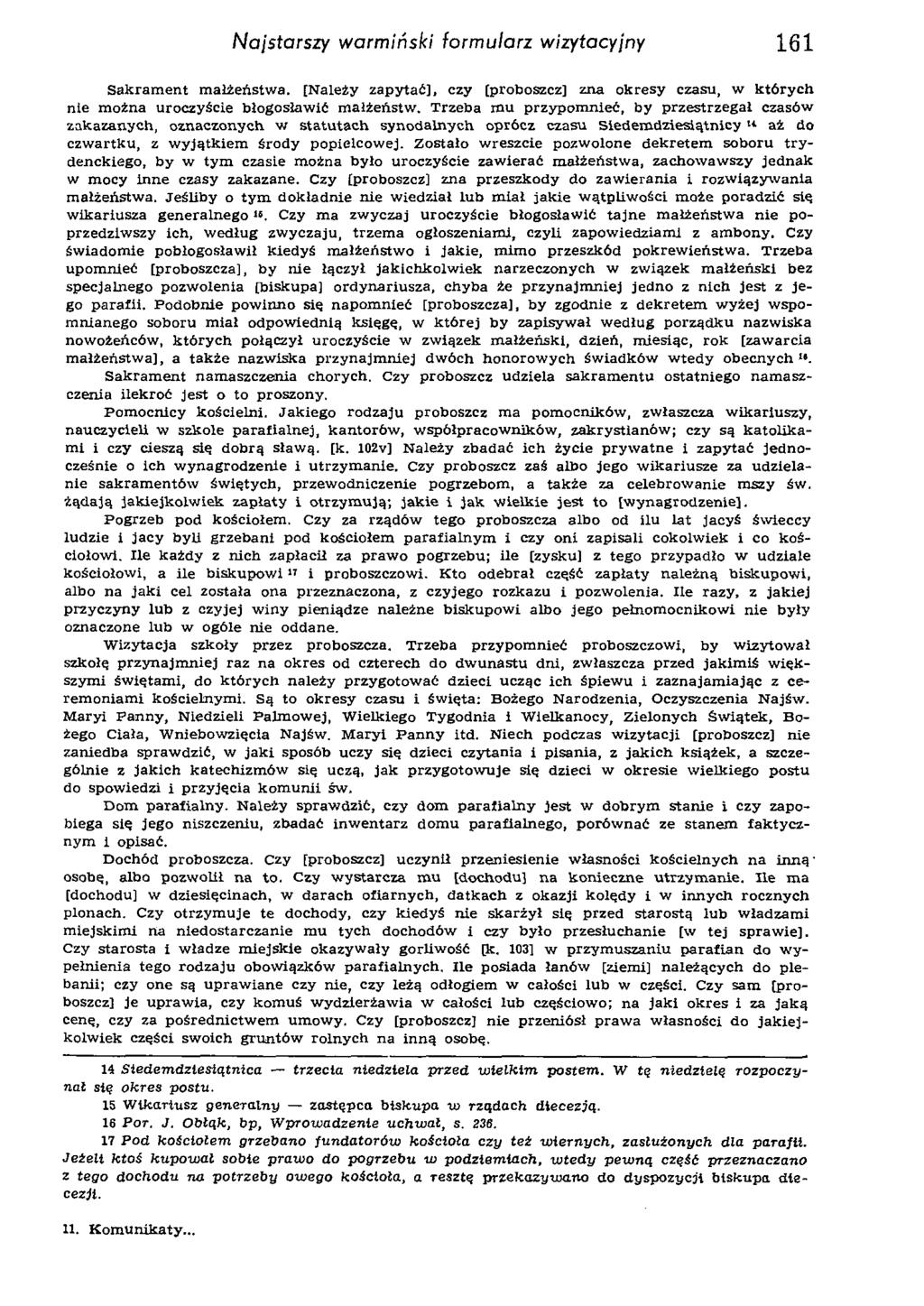 Najstarszy warmiński formularz wizytacyjny 161 S a k r a m e n t m a łż e ń s tw a.
