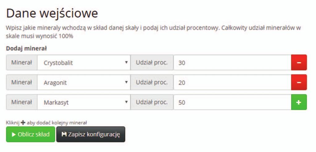 NAFTA-GAZ jący przeliczać skład mineralny próbek na skład chemiczny i wyznaczać na tej podstawie różne parametry geofizyczne.
