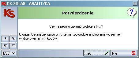 Analityka - okno list roboczych Analityka -> Lista robocza (Ctrl + F5) Poprawa błędu dotyczącego Generowania list roboczych z błędnymi kodami (błędne wiązanie próbek).