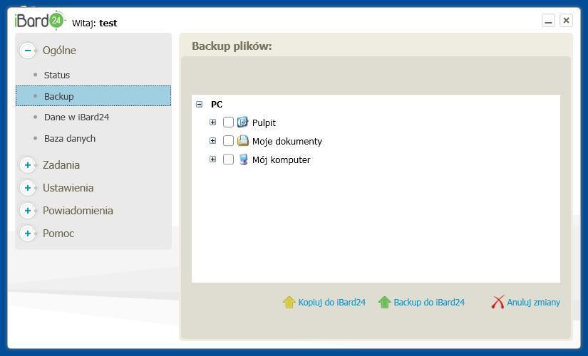 Zaznaczamy w drzewku wybrany element i wybieramy opcję: Backup do ibard24 lub Kopiuj do