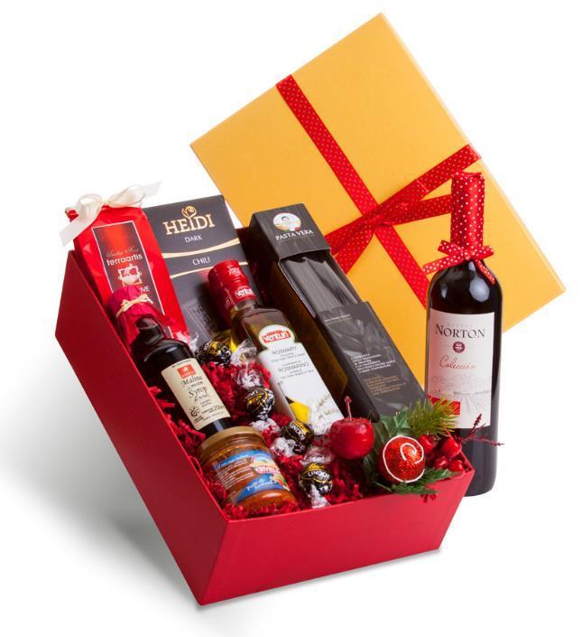 CL11 CHRISTMAS GIFT Wino Bodega Norton Malbec Mendoza Argentyna czerwone wytrawne 0,75 l Spaghetti nero di seppia 500 gr Eterno Syrop Malina z miodem 200 ml Oliwa extra vergine z rozmarynem