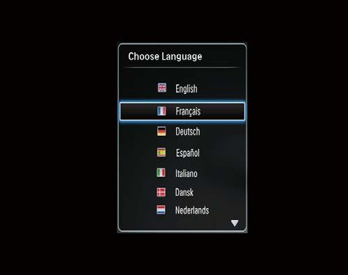 Jeśli ramka PhotoFrame jest włączana po raz pierwszy: Na ekranie zostanie wyświetlone menu wyboru języka.