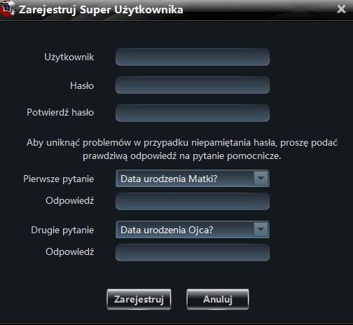 5 2.1 Logowanie Pierwsze logowanie: 2 Logowanie się do Programu 1 Podczas pierwszego uruchomienia programu CMS konieczne jest zarejestrowanie super