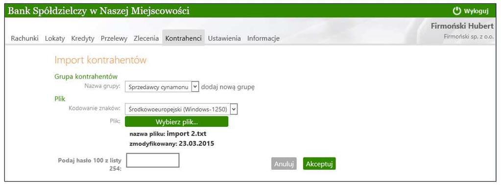 Rys. 41 Okno "Edycja kontrahenta". Prawidłowe zakończenie dodawania do bazy nowego kontrahenta powinno zakończyć się wyświetleniem komunikatu: Dyspozycja została przyjęta.