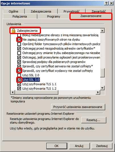 Java była możliwa W zakładce [Zaawansowane] należy zaznaczyć parametry: [Nie zapisuj