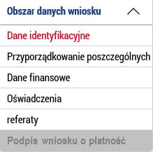 W ramach wniosku o płatność należy wypełnić kilka zakładek.