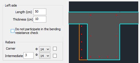 Parametry wejściowe pól Lewa strona i Prawa strona W polu Pręty określ średnicę