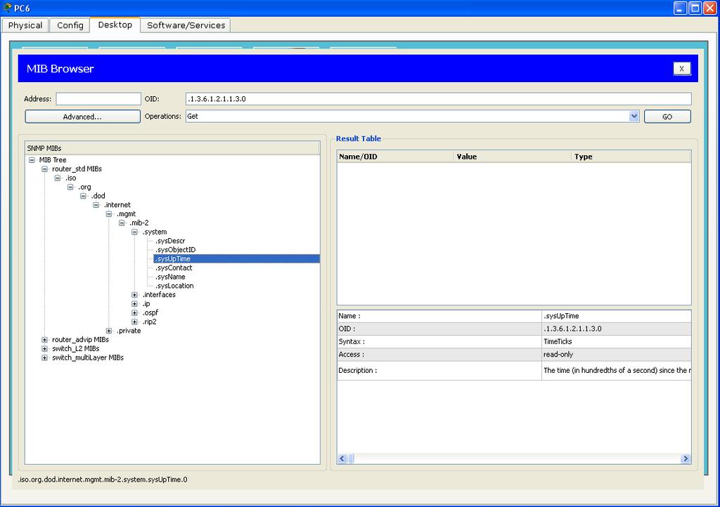 SNMP Packet Tracer (PT) Każdy komunikat SNMP dotyczy określonej zmiennej, tzw. OID (ang. Object IDentifier).