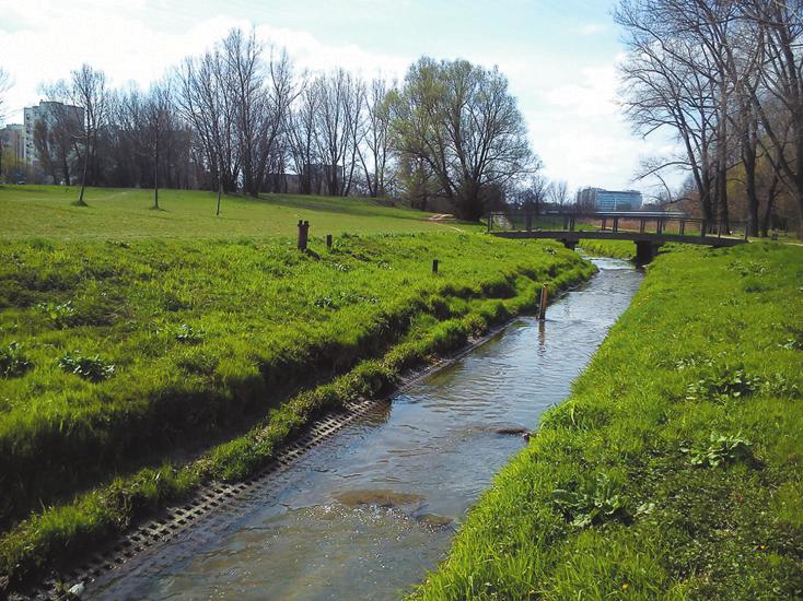 Porównanie przepływów o określonym prawdopodobieństwie wystąpienia 433 Fot. 1. Potok Służewiecki w przekrojach obliczeniowych II i III (foto: M.