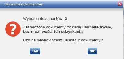 Pobierz (10) umożliwia pobranie zaznaczonych dokumentów do: Excel: jest to plik z rejestrem, w którym znajdują się informacje o wyświetlonych dokumentach: numerze, datach wystawienia, sprzedaży i