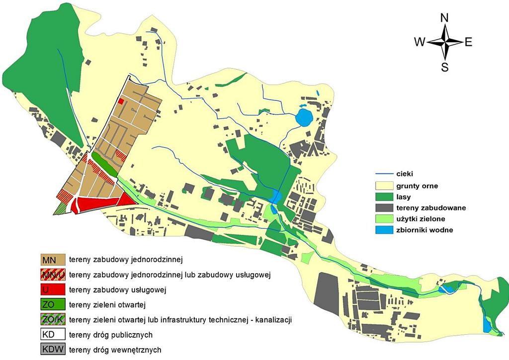 Rys. 3. Zmiany sposobu zagospodarowania zlewni wraz z zaznaczeniem zasięgu mpzp Morasko Radojewo Umultowo został uchwalony w listopadzie 2012 roku uchwałą Rady Miasta Poznania nr XL/594/ VI/2012.