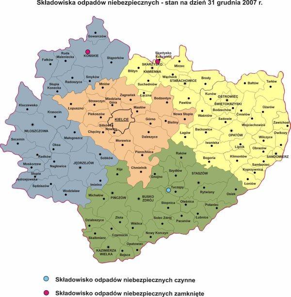 Rysunek 2 Wykaz składowisk Na terenie województwa świętokrzyskiego istnieje jedno składowisko odpadów w Doborowie Składowisko w Dobrowie (gmina Tuczępy, powiat buski) przeznaczone jest wyłącznie do